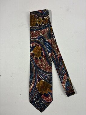Floral Paisley Silk-Feel Tie in Brown and Blue